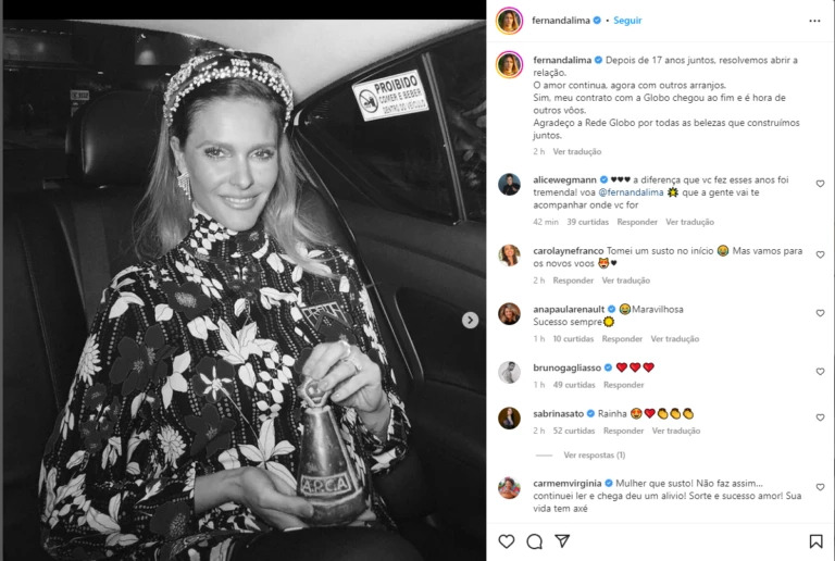 Fernanda Lima encerra contrato com a Globo: “Um pouco órfã”