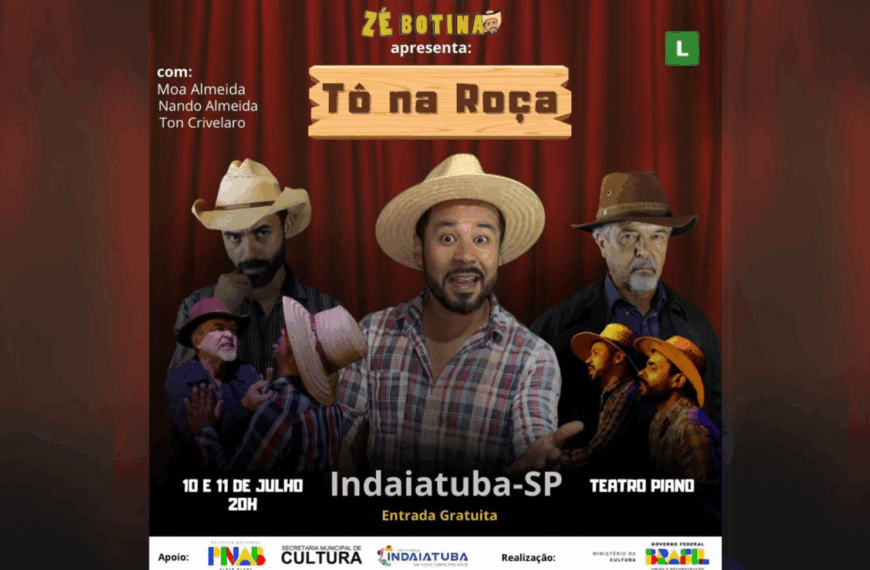 Cultura apresenta o espetáculo de humor Tô na Roça, de Moa Almeida, no Piano