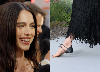 Atriz chama atenção ao surgir com “sandália descalça” em evento de divulgação de filme