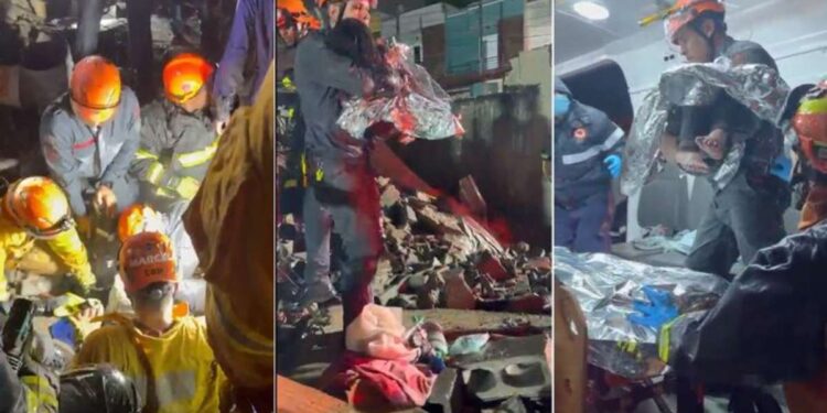 Vídeo mostra momento do resgate de criança após desabamento de prédio em SP
