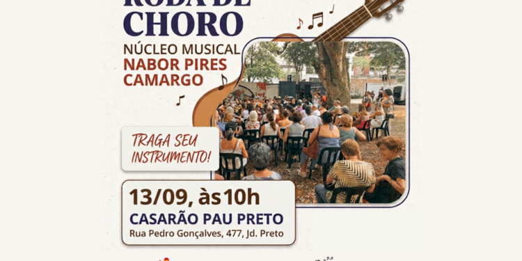 Roda de Choro reúne alunos e músicos no Casarão Pau Preto no dia 13 de setembro