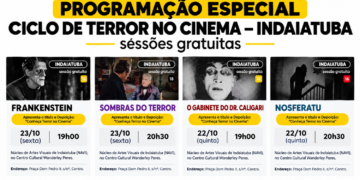 Indaiatuba terá duas noites de terror com sessões gratuitas de cinema nos dias 22 e 23 de outubro