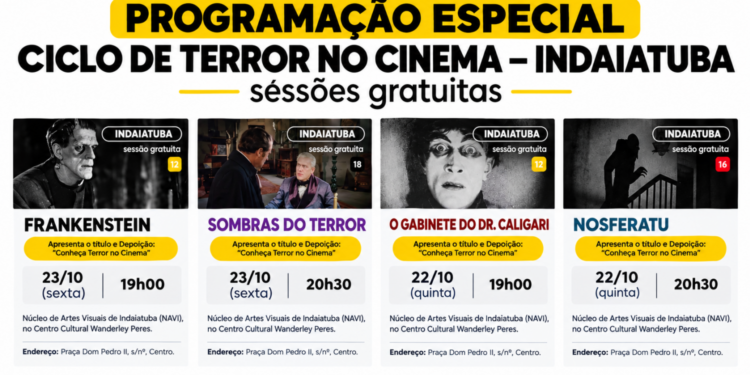 Indaiatuba terá duas noites de terror com sessões gratuitas de cinema nos dias 22 e 23 de outubro